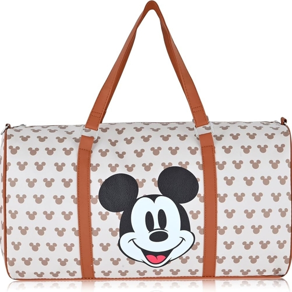 Mickey Mouse Patterned Duffel Bag - Brown and White - Picture 2 of 6